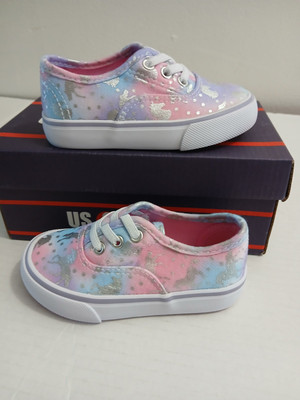 Us Sports Sneakers Size 8 Girls Slip-on Canvas Tie Design Unicorn Multicolor 