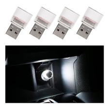 4 PCS USB LED Car Interior Atmosphere Lights, Plug-in USB Automotive White