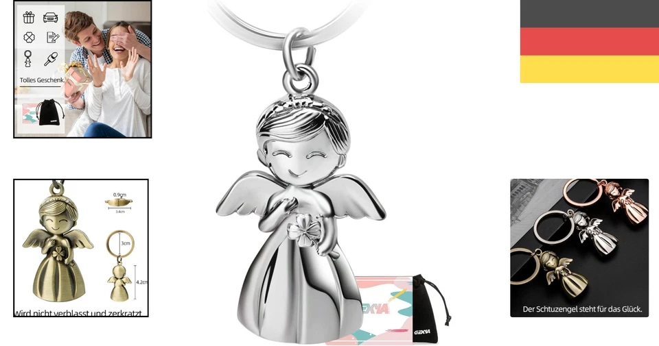 Schutzengel Schlüsselanhänger, Glücksbringer, Kleeblatt, Damen, Geschenk, Silber - Bild 2 von 4
