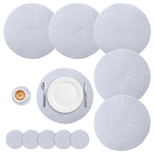 Runde geflochtene Tischsets 6er Set abwaschbar PP/PET 34cm Tisch Platzset - Bild 16 von 21