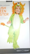 PLUSH GREEN MONSTER HOODED JUMPSUIT COSTUME INFANT 12-24 MONTHS