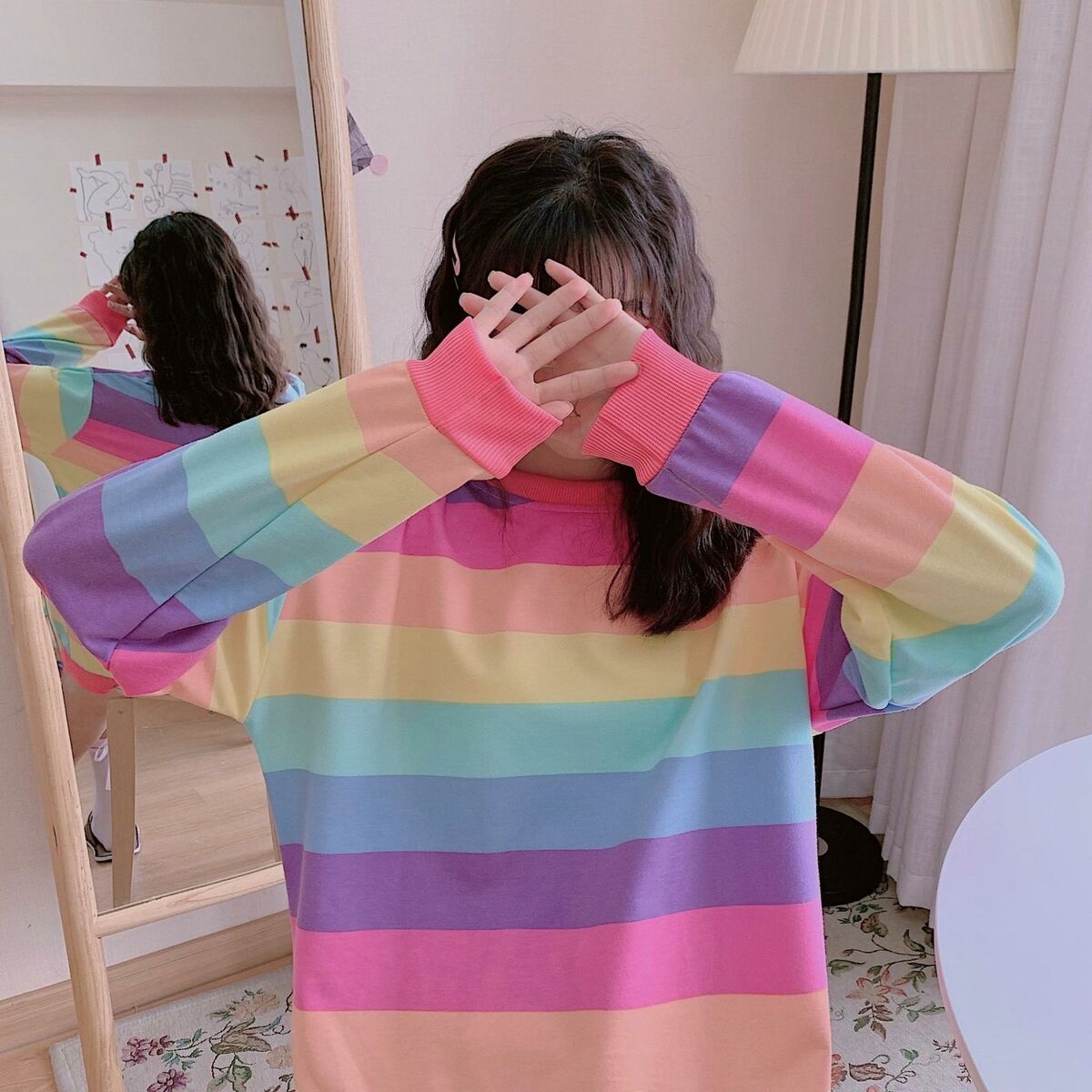 Rainbow T Shirt Women Striped Kawaii Clothes Harajuku Korean Style