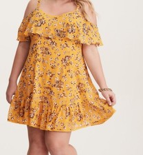 Torrid Yellow Floral Print Chiffon Cold Shoulder Trapeze Dress Plus Sz 2X C87557