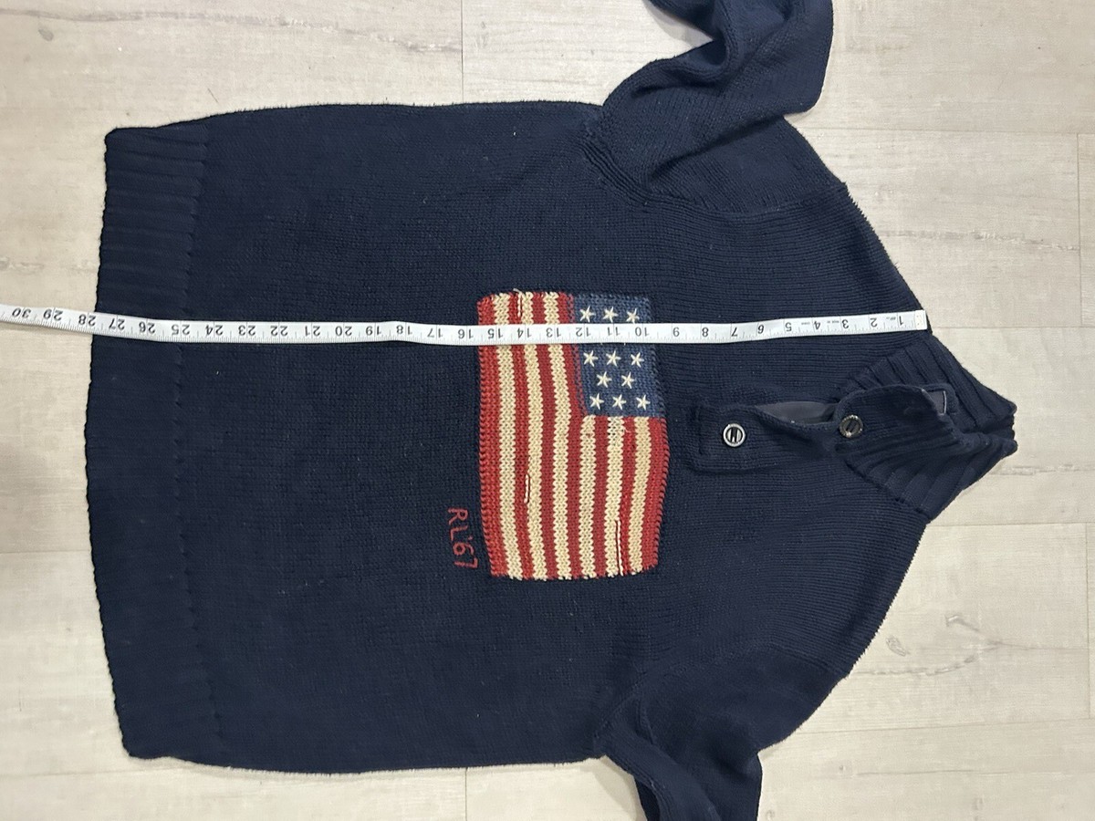 VTG POLO RALPH LAUREN RL 67 USA Flag LINEN Sweater VINTAGE