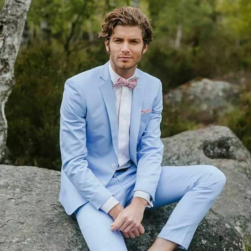 Blue Men Suit Slim Fit Notch Lapel Dinner Party Prom Groom Tuxedo