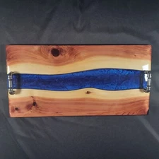 Live Edge Cedar Charcuterie / Serving Board with Deep Sea Blue River