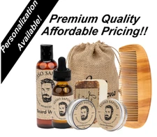 Beard Grooming Kit - Beard Oil - Balm - Beard Wash - Wax - Soap - Wood Comb