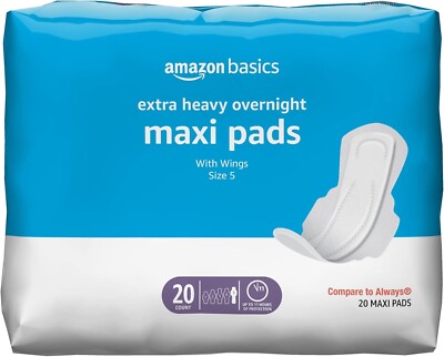 Amazon Basics Maxi Pads Size 5 20 Count Heavy Overnight Absorbency Unscented Win