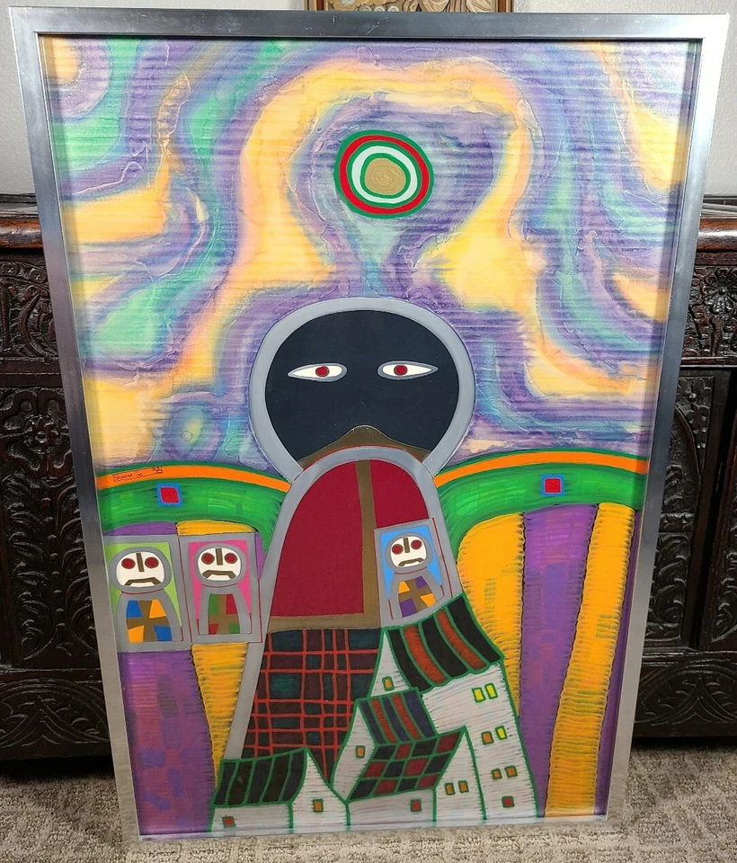 Butch Skynear Alien UFO Painting Vintage Outsider Folk Art Mid Century Modern - Image 4 of 4