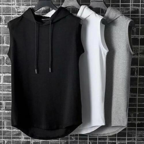 Mens Sleeveless Hoodie Fitness Gym Hooded Sweat Hoody Gym Casual Sports - Picture 1 of 15