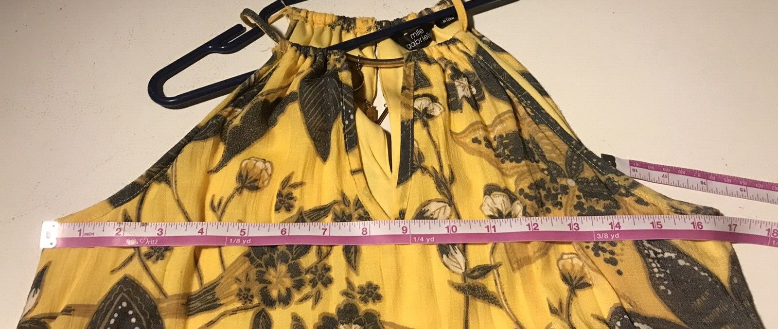 Mlle Gabrielle Yellow Floral Long Tiered Sun Dress Lined Gold Necklace Sz S READ