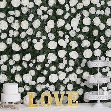 GREEN WHITE 24" x 18" Rose Silk Flowers Wall Backdrop Panel Wedding Decorations