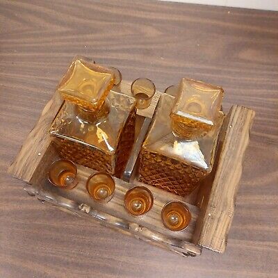 Amber Decanter Set with Wooden Lid and Metal Tray — everdreamcraft