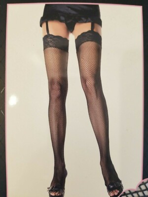 Fishnet Thigh High Stockings With Stretch Lace Top - Leg Avenue 9023 Black 