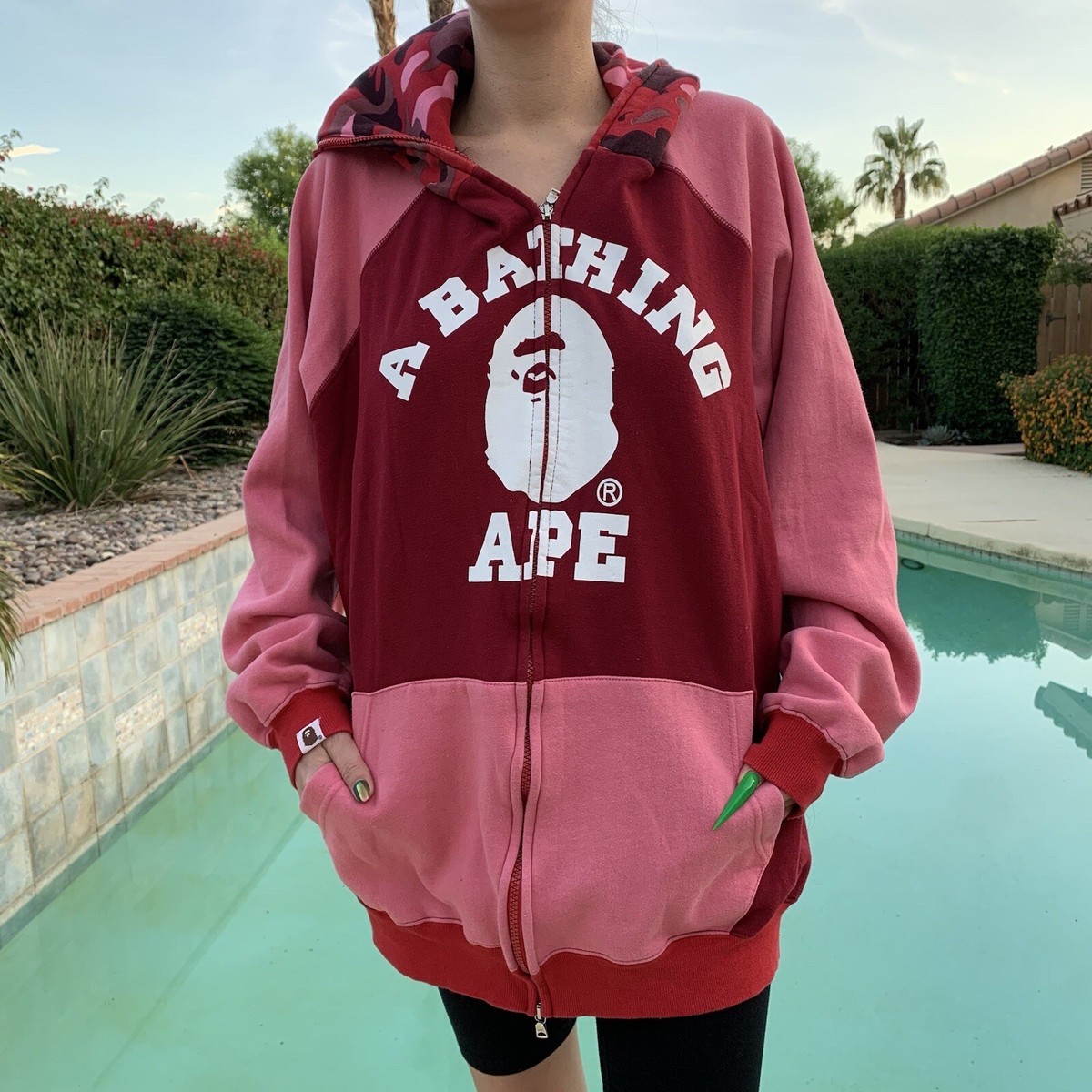 pharrell camo hoodie red BAPE エイプ A BATHING APE 迷彩 パーカー