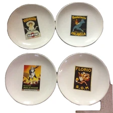 Pottery Barn Vintage Poster Cocktail Dessert Plates Set Of 4 & 8" in Diameter