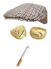 Del Boy Fancy Dress Accessories Flat Cap Fake Cigarette Rings Only Fool & Horses