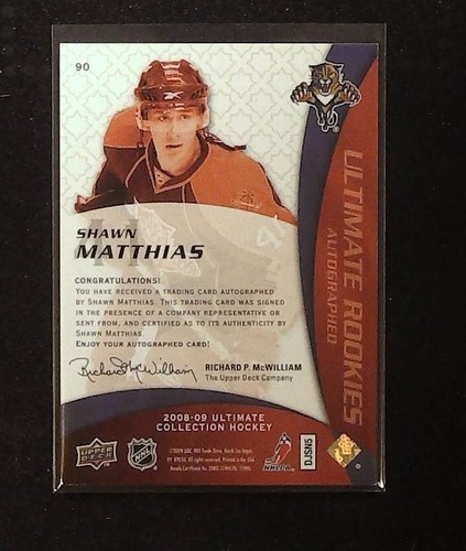 2008-09 Ultimate Collection #90 Shawn Matthias Auto RC /399 SL@MJ4 - Picture 2 of 2