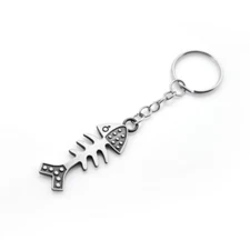 FISH BONE  Fishbone Antique Silver / pewter color Keychain Key Chain Fishing