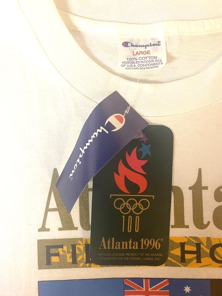 Nueva con etiquetas Camiseta Blanca Campeón de Hockey sobre Campo Juegos Olímpicos de Atlanta 1996 Grande 100% Algodón Foto 3 de 4