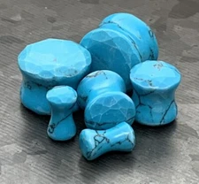 PAIR Faceted Turquoise Stone Plugs Gauges Earlets Tunnels Body Jewelry