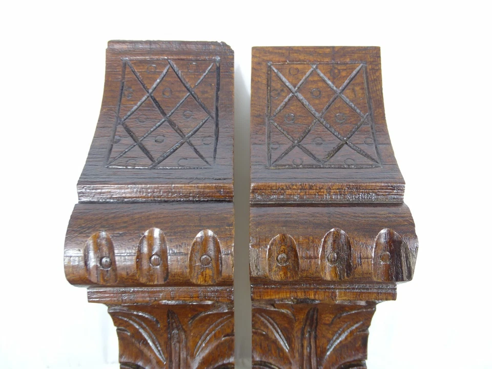 Dos ménsula antigua francesa de madera de roble tallada de 10,4" - pilares - soportes salvamento Foto 3 de 4