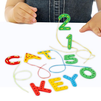 Wooden Lacing Toy Educational Cartoon Development Toys Wood Lacing Abc Toy