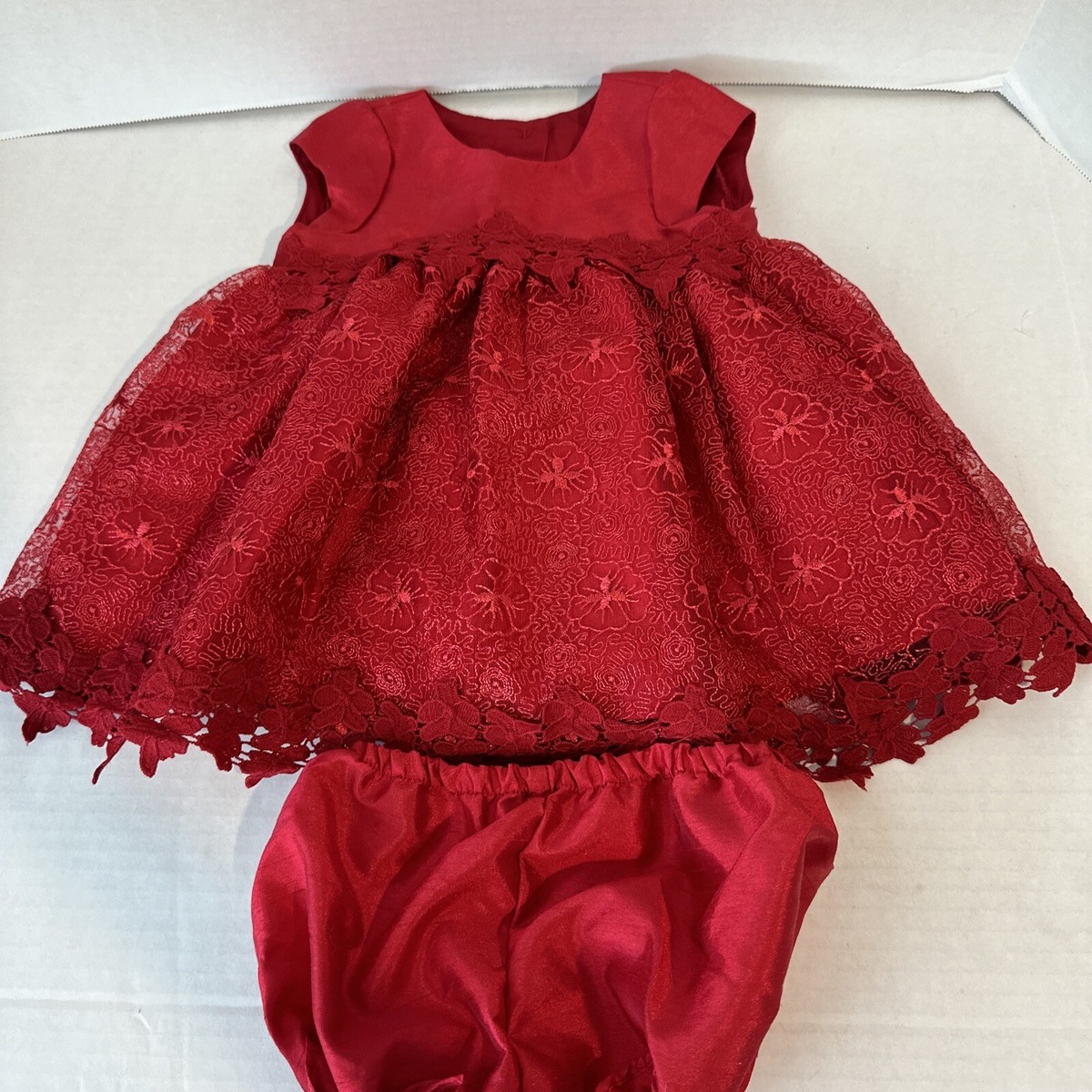 Laura Ashley London baby girl dress bloomers holiday red Rose plaid EUC 6-9  M