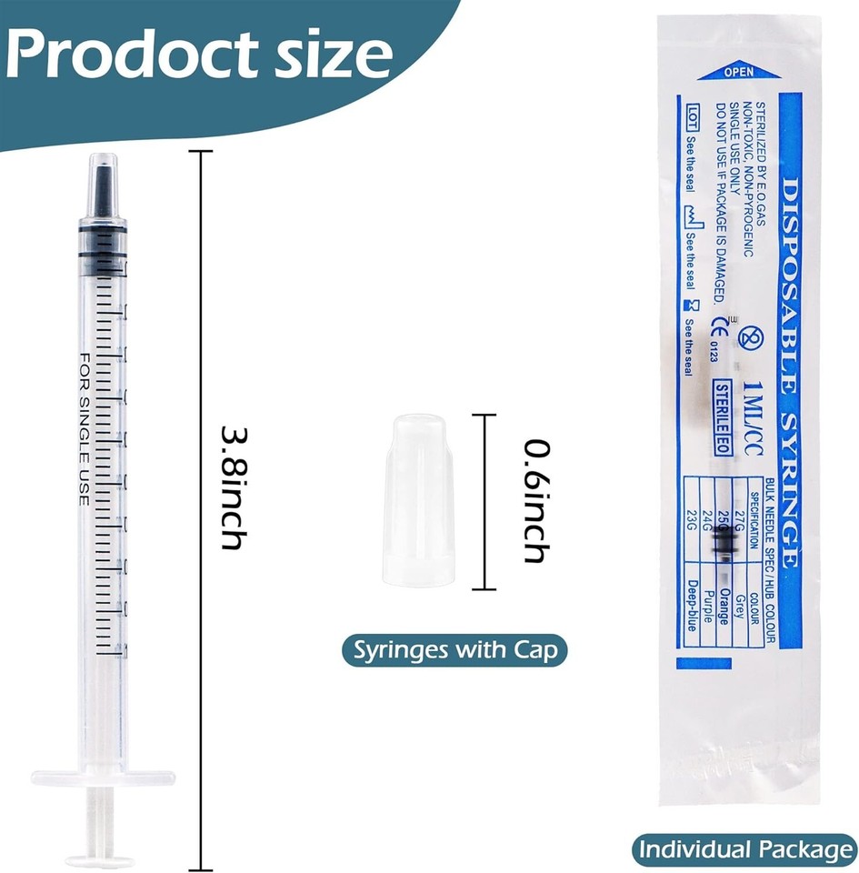 50Pcs 1ml Plastic Syringes With Caps No Needle Colostrum Syringe for