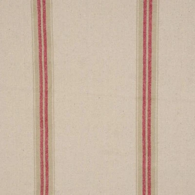 FOY & CO Donan Double Stripe 100% Cotton Fabric Red | Grain Sack Style Curtain Upholstery