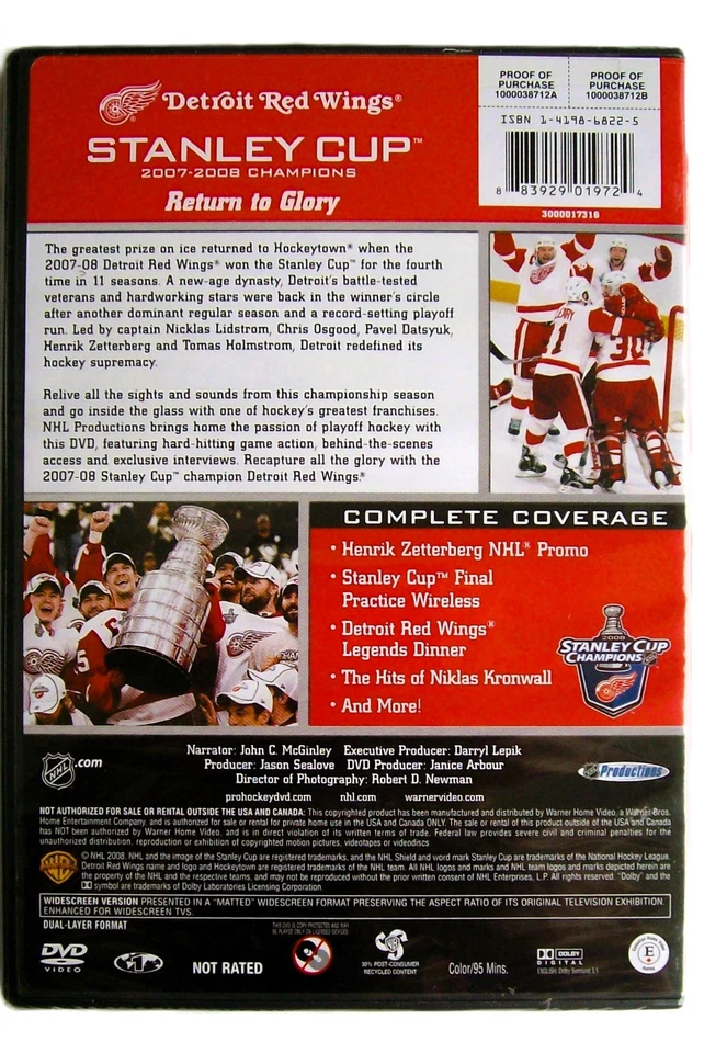 Detroit Red Wings Stanley Cup 2007-2008 Champions (DVD) NHL Hockey Zetterberg - Image 2 of 2