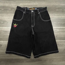 JNCO Shorts Mens 34 Black 179 Pipes Classics Baggy Denim Y2K Skate 13" Inseam