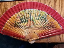 Vintage Decrotive Spanish Folding Fan with with Dancing Senoritas Antique Art