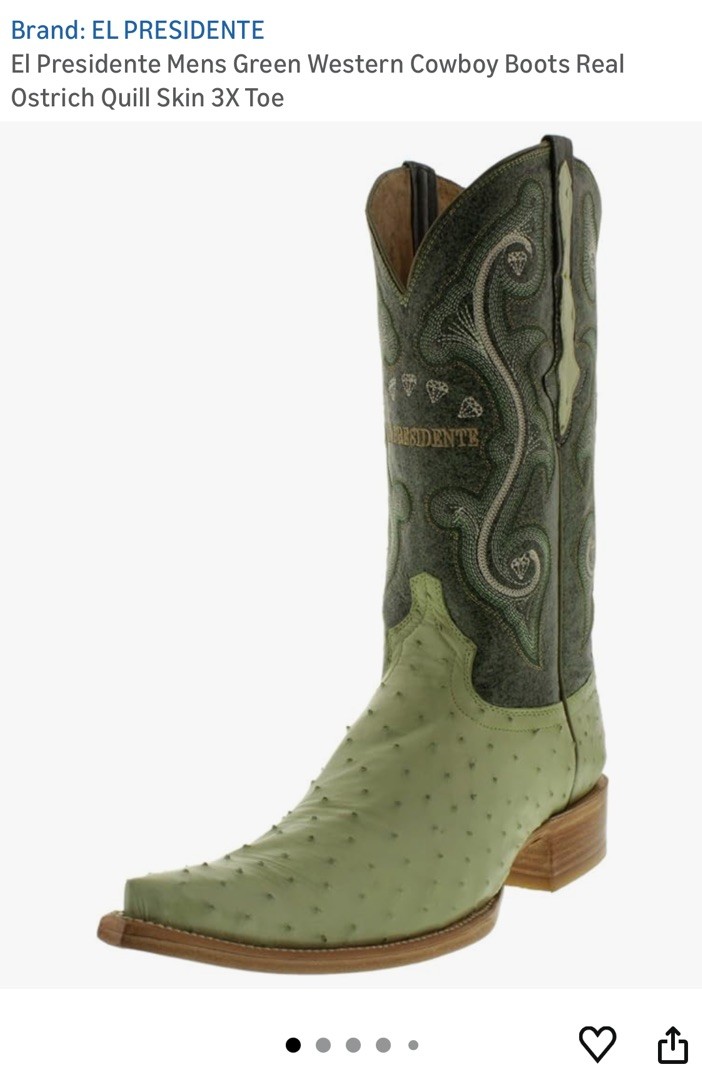 El General Green Full Quill Ostrich Western Cowboy Boots  display picture 2