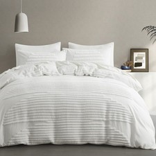 King Size Duvet Cover, 5 Pieces White Textured Duvet Cover Sets, Soft and Bre...