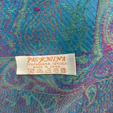 Pashmina Silk Blend Paisley Scarf Blue Fringe Wrap Shawl Boho Luxury Spring Boho
