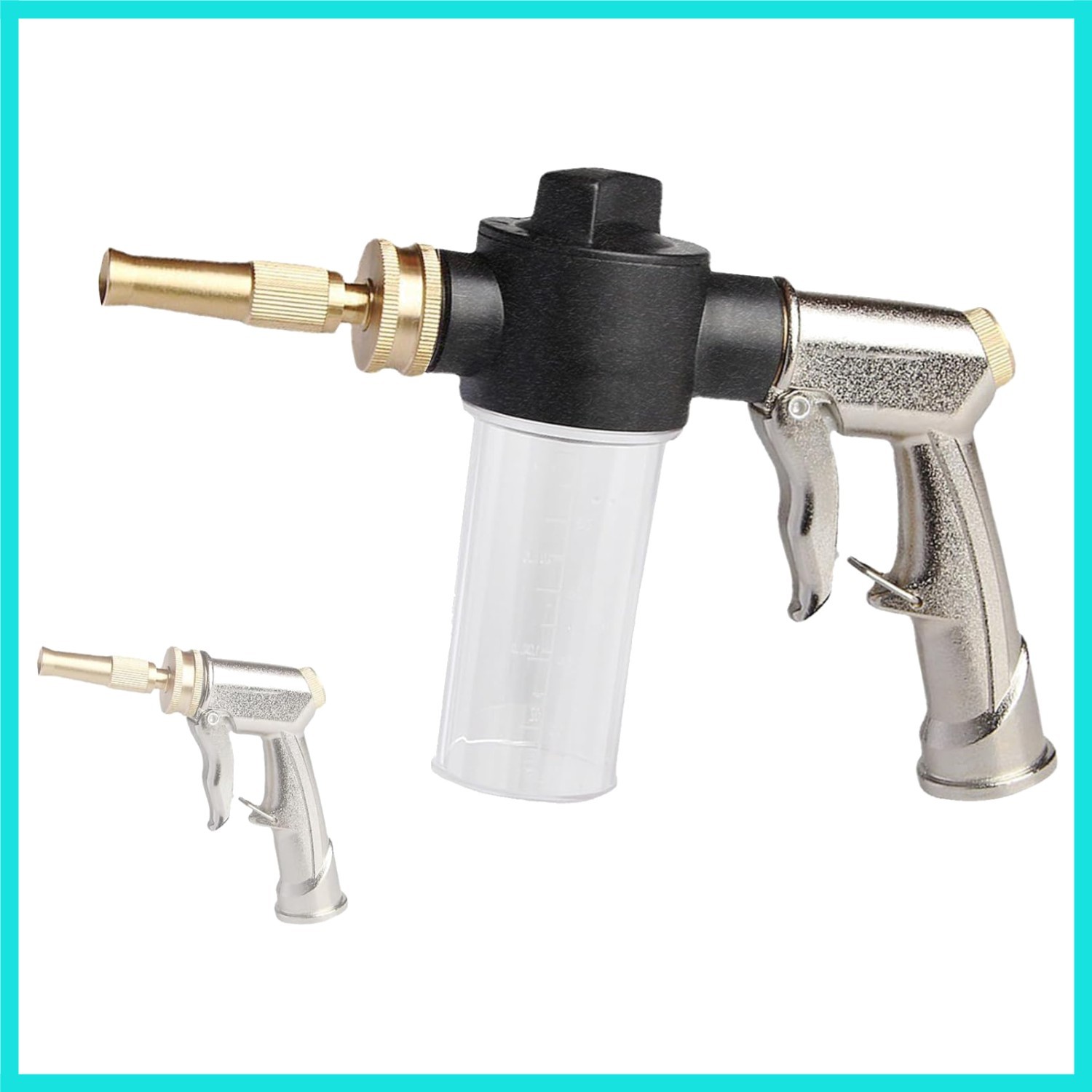 Garden Hose Nozzle Sprayer with 3.5oz Plastic Soap Dispenser