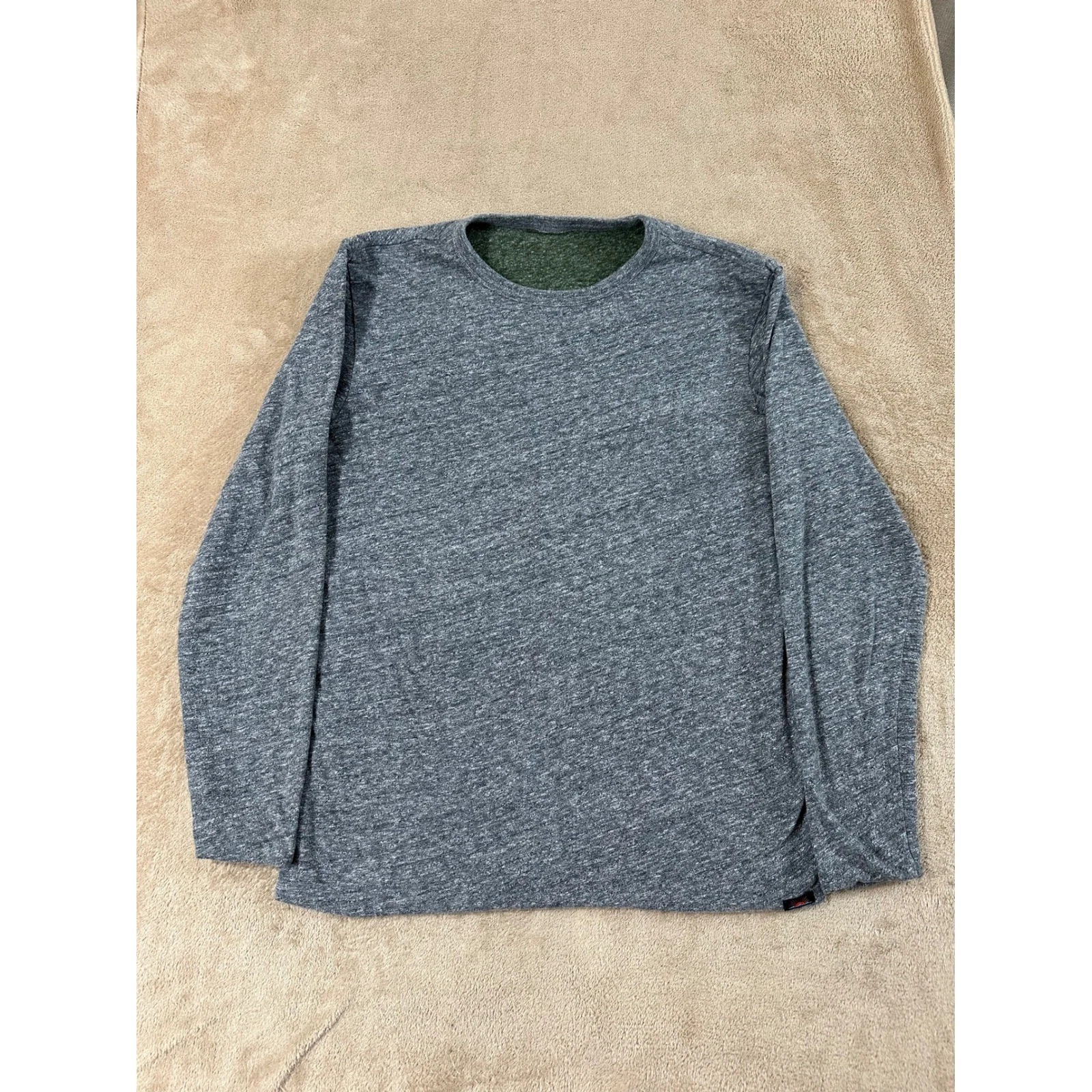 Faherty Reversible T-Shirt Mens size L Heather Gray Green Knit Long sleeve EUC