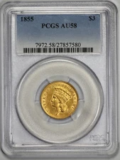 1855 $3 Gold Indian Princess PCGS AU 58