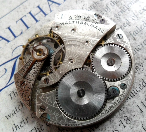 Antique Waltham Model 1899 16 Size Pocket Watch Movement Dial & Hands Parts