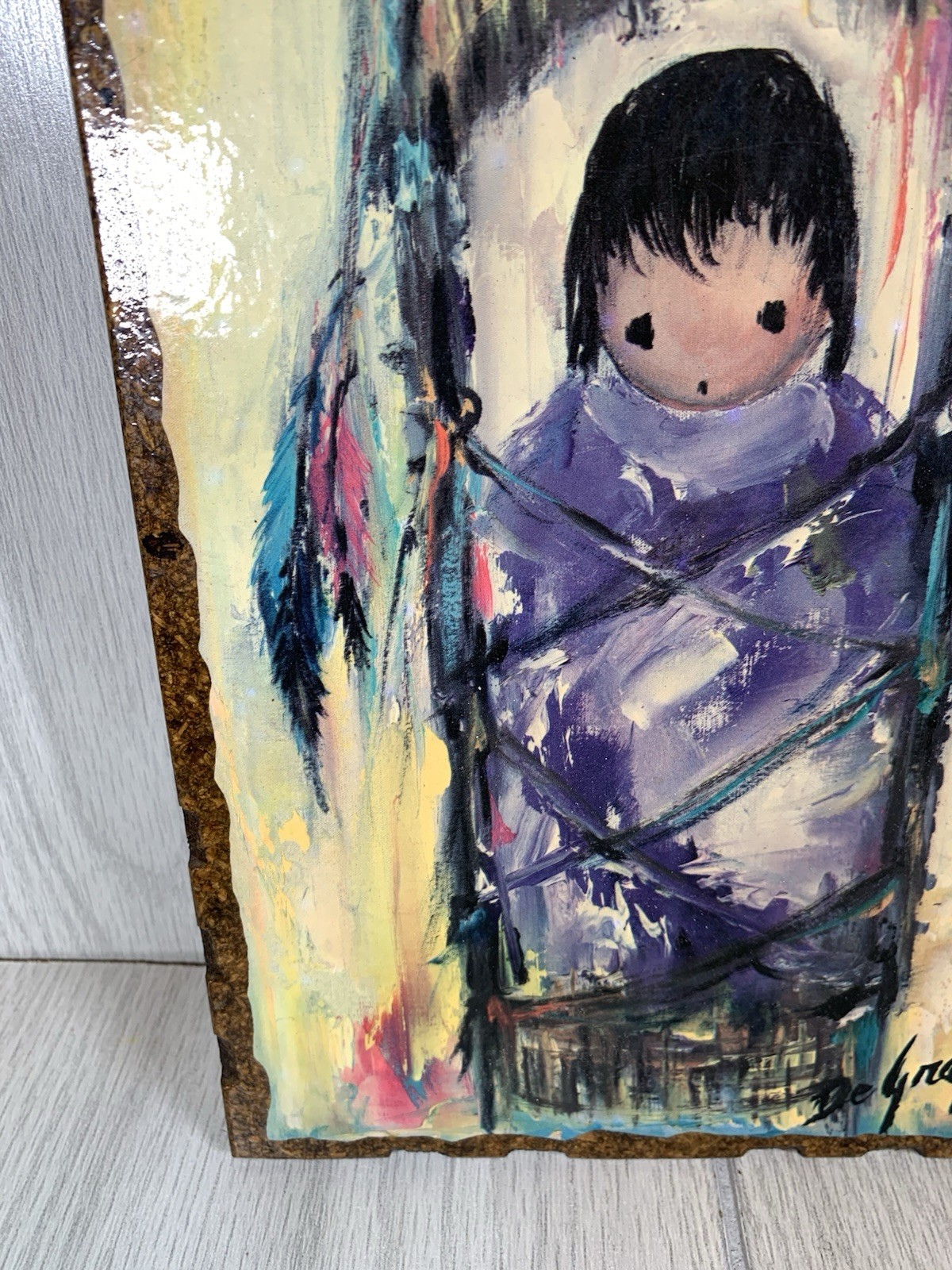 De Grazia Signed  Wall Hanging Wood Plaque Art MY VERY OWN PAPOOSE Decor