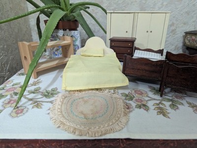 Vintage Holz Puppenhaus Schlafzimmer Möbel Set Maßstab 1:12,