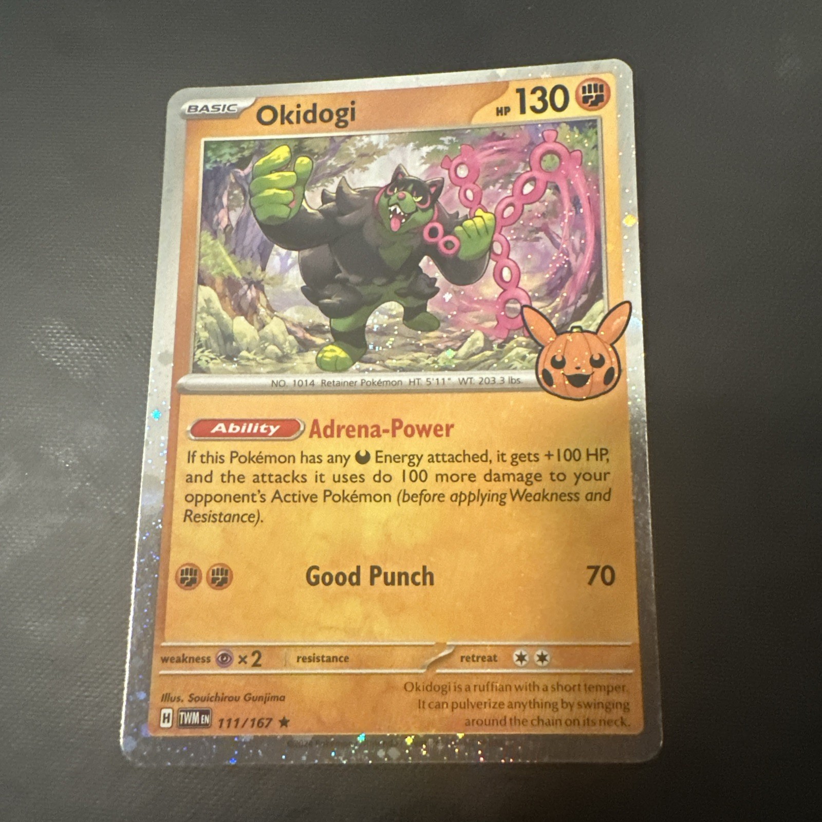 Okidogi FART SWIRL + ERROR COSMOS HOLO BLEED 111/167 Pokemon TCG Card TWM