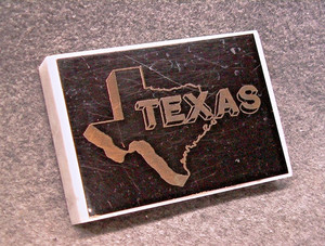 Vintage IMINAC Engraved Enameled Brass & Marble TEXAS Paperweight - FREE Shpg!
