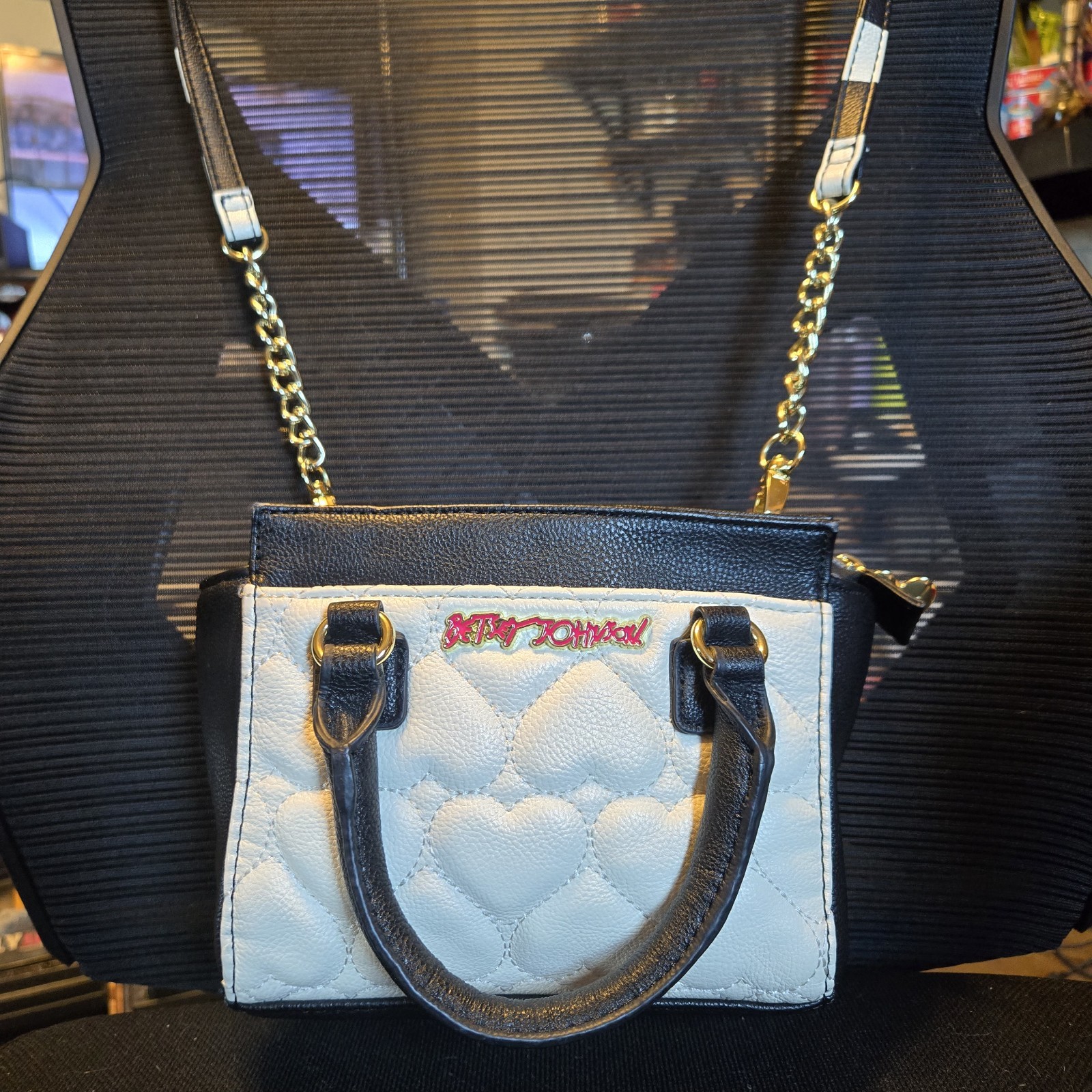 Betsey Johnson Crossbody Purse Black&White Handbag See All Pics