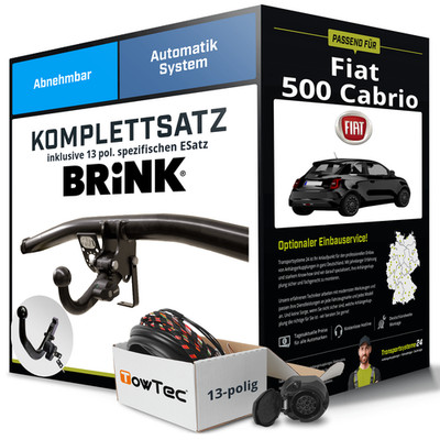 Anhängerkupplung BRINK abnehmbar für FIAT 500 Cabrio +E-Satz Kit NEU