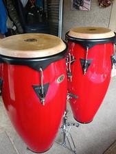 LP  Cosmic Percussion Wood 10" & 11" Red Conga Drum Set With Stands