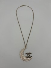 Chanel Vintage Moon & Coco Mark Necklace Gold Black Rhinestones 2008 Rare