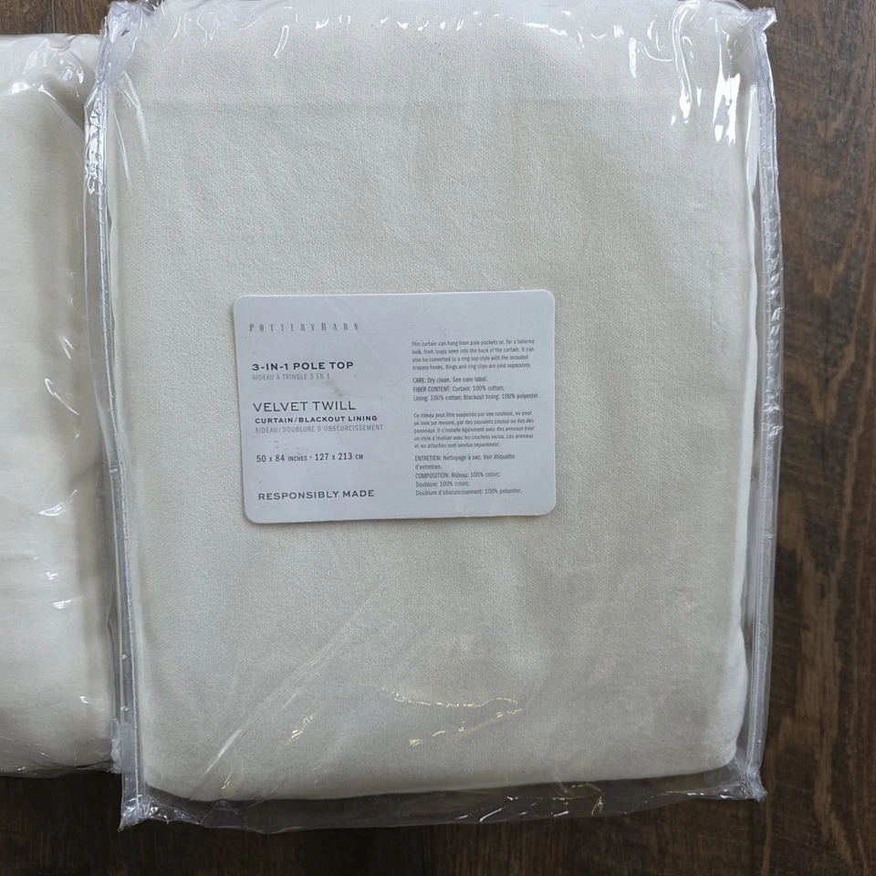Pottery Barn Velvet Twill Blackout Curtains 2 Panels 50x84 Ivory NEW Drapes - Image 2 of 3