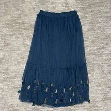 Maeve Anthropologie Skirt Womens Medium Navy Blue Tulle Mesh Tassel Hem Lined